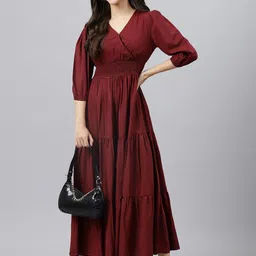 Femvy Tiered V-Neck Fit & Flare Maxi Dress-picture-47