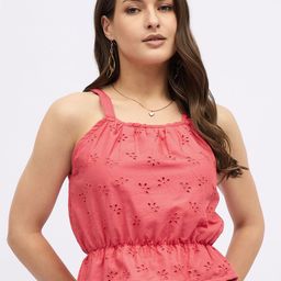 DressBerry Women Cotton Schiffli Peplum Crop Top-image-56