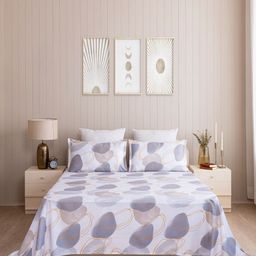 HOMEMONDE White & Blue 210 TC King Bedsheet with 2 Pillow Covers-image-34