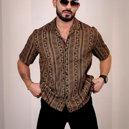 VS MALL Men Beige Shirts-image-5