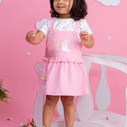 Babys Day Infant Girls Printed Cotton Dungaree With Top & Panty-image-67
