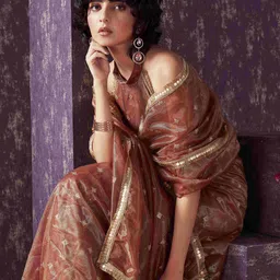 Tikhi Imli Embellished Sequinned  shimmer net saree with sequence embroidery image 5