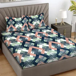 Myntra Elegant Homes Blue & Green Geometric Woolen 300 TC King Bedsheet Set 2.50m x 2.25m-image-12