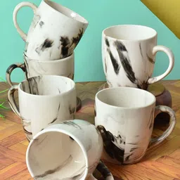 FABINALIV White & Black Printed Ceramic Glossy Mugs Set of Cups and Mugs-9