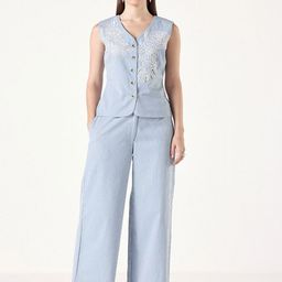 Muvazo Striped Cotton Waist Coat With Trousers Co-Ords-image-46