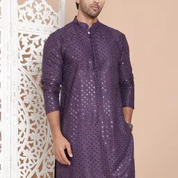 Jompers Men Geometric Embroidered Sequinned Kurta-37