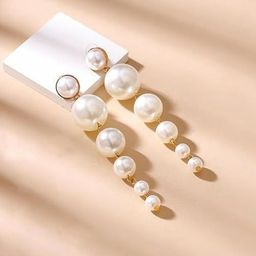Brijsun Gold-Plated Pearl Stone Studded Contemporary Drop Earrings-9