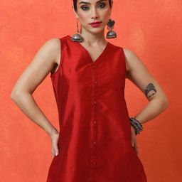 Jaipur Kurti V-Neck Sleeveless Straight Kurta With Trousers-24