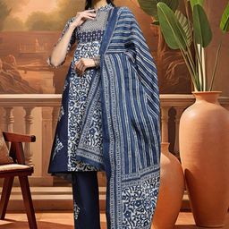 Sangria Women Embroidered A-Line Pure Cotton Kurta & Trousers With Dupatta-image-83