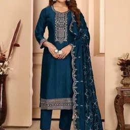 MISS CLOTHING Women Ethnic Motifs Embroidered Kurta with Trousers & Dupatta-image-37