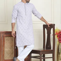 Anouk Purple Geometric Embroidered Mandarin Collar Sequinned Kurta With Pyjamas-picture-7