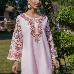 HOUSE OF KARI Floral Embroidered Kashmiri Aari Work Pure Cotton Short Kurti-image-36