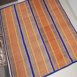 HOKIPO Blue & Yellow Striped Natural Madurkathi Big Chatai Mat-image-60