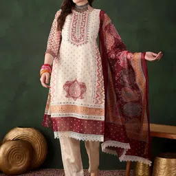 SHADOW & SAINING Floral Printed Mirror Work Organza Unstitched Dress Material-picture-14