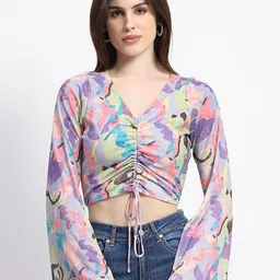 Madame Women Abstract Printed V-Neck Top-picture-1