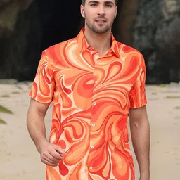 Enciger Men Standard Fit Spread Collar Abstract Printed Casual Shirt-image-36
