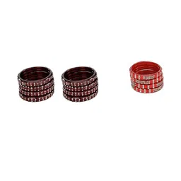 1ST TIME Set Of 12 Maroon Alloy Artificial Stones & Beads Bangles-picture-46