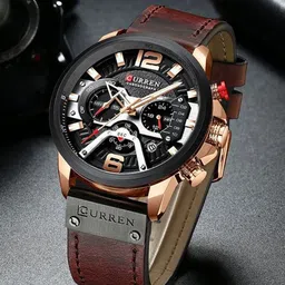 Curren Men Brass Dial & Leather Straps Analogue Watch CR-8329-Brown-RG-image-73