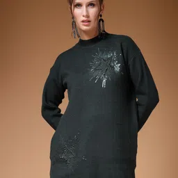 Mafadeny Women Longline Pullover with Embroidered Detail Sweaters-picture-28