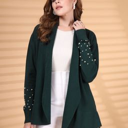 Juelle Women Longline Embellished Open Front Wool Shrug-image-75