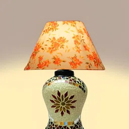 Devansh White Printed Mirror Work Glass Traditional Table Lamp with Shade image 3