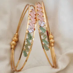 JollyStar Women 2 American Diamond Gold-Plated Bangle-Style Bracelet-7