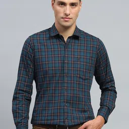 Monte Carlo Men Spread Collar Tartan Checked Cotton Formal Shirt-image-42