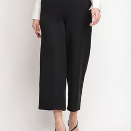 FableStreet Women Comfort Wide Leg Cropped Trousers - Black Culottes Trousers-image-36