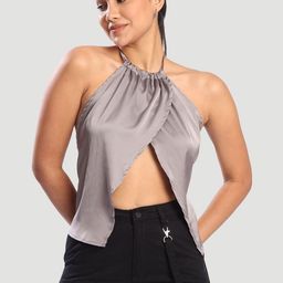Bene Kleed Halter Neck Backless Wrap Crop Top-picture-4