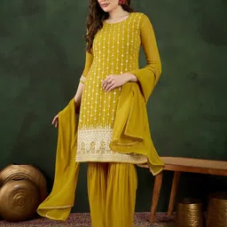 Sangria Embroidered Kurta With Sharara & Dupatta-51