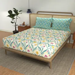 URBAN SPACE Divine Turquoise Blue Printed 144TC Cotton Double Queen Bedsheet Set-image-20
