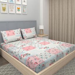 VOMZER Off White Floral 300 TC Queen Bedsheet with 2 Pillow Covers-image-122