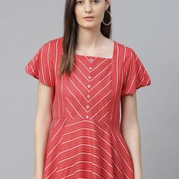 KALINI Geometric Striped Flutter Sleeve Top-image-52