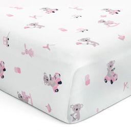 The White Cradle Pink & White Graphic Printed 120TC Fitted Cotton Crib Bedsheet-7