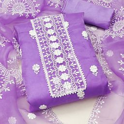 SAINOOR Floral Embroidered Semi-Stitched Dress Material-image-73