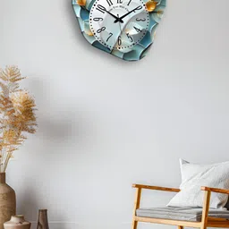 OLIVE TREE Blue & White Printed Wooden Contemporary Wall Clock-55