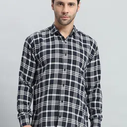 ELIXORIA Men Classic Slim Fit Checked Spread Collar Cotton Casual Shirt-image-56