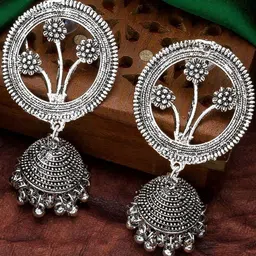 Sangria Silver Toned Oxidised Drop Earrings-picture-22