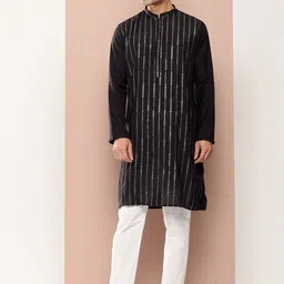 See Designs Mandarin Collar Geometric Embroidered Sequinned Chanderi Silk Straight Kurta-image-86