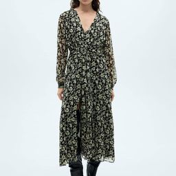 MANGO Floral Print Puff Sleeve A-Line Midi Dress-picture-1