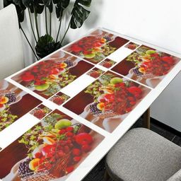 REVEXO 6Pc Red & Green Printed Rectangle Costers & Table Placemats-18