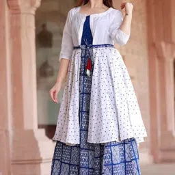 Niona Ethnic Motifs Printed Flare Kurta With Jacket-image-36
