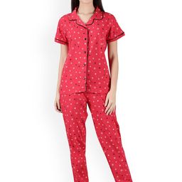 LABEL MY Womens Red Star Lapel Collar Nightsuit-image-38