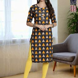 HERE&NOW Selection Of 3 Geometric Printed Round Neck Straight Kurta-image-70