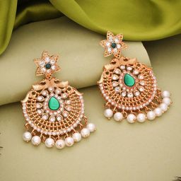Anouk Gold-Plated Artificial Stones And Beads Beaded Contemporary Shaped Drop Earrings-6