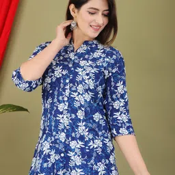 FebQ Women Floral Printed Mandarin Collar Shirt Style Top-picture-17