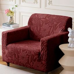 HOUSE OF QUIRK Maroon Jacquard Soft Touching 1 Seater Sofa Cover-22