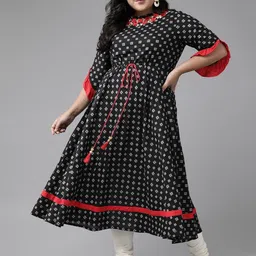 IKRASS Abstract Printed Embroidered Midi Dress-2