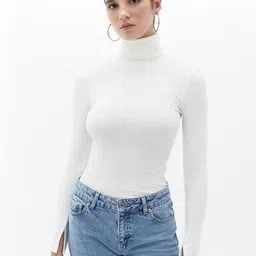 Colorchakra Women High Neck Ribbed Cotton Fitted Top-picture-30