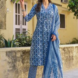DIVASTRI Women Printed Regular Kurta with Trousers & With Dupatta image 5
